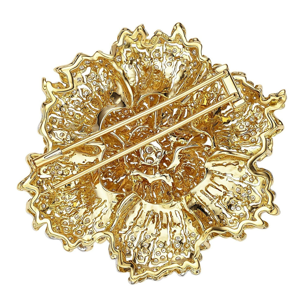 18k Two-Tone Gold Large Flower Brooch w/ 4.15 ct Diamonds Gorgeous!