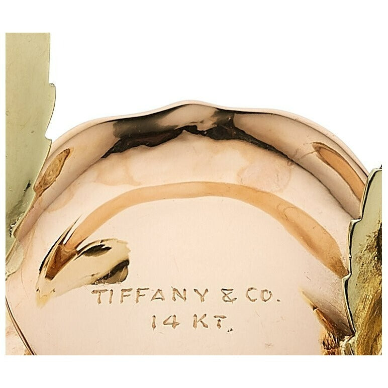 Vintage Tiffany & Co. 14k Two-Tone Gold Brooch and Earring Set W/Floral Design
