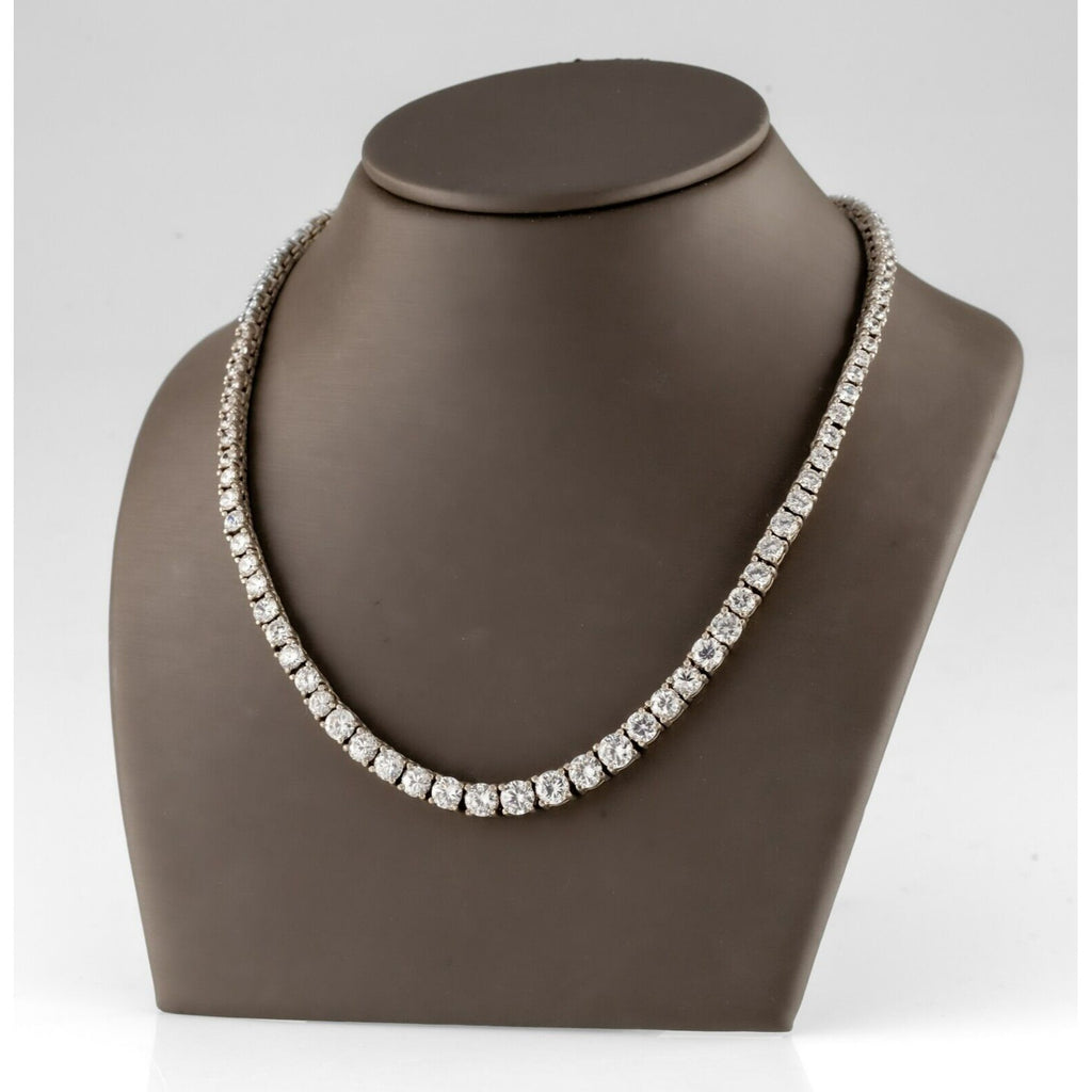 Sterling Silver Graduated Round Cubic Zirconia Tennis Necklace 18"