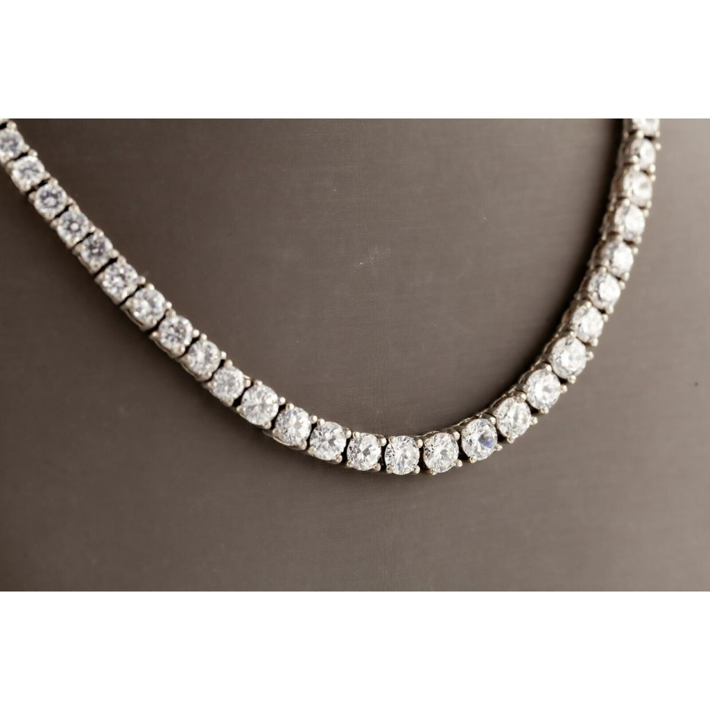 Sterling Silver Graduated Round Cubic Zirconia Tennis Necklace 18"