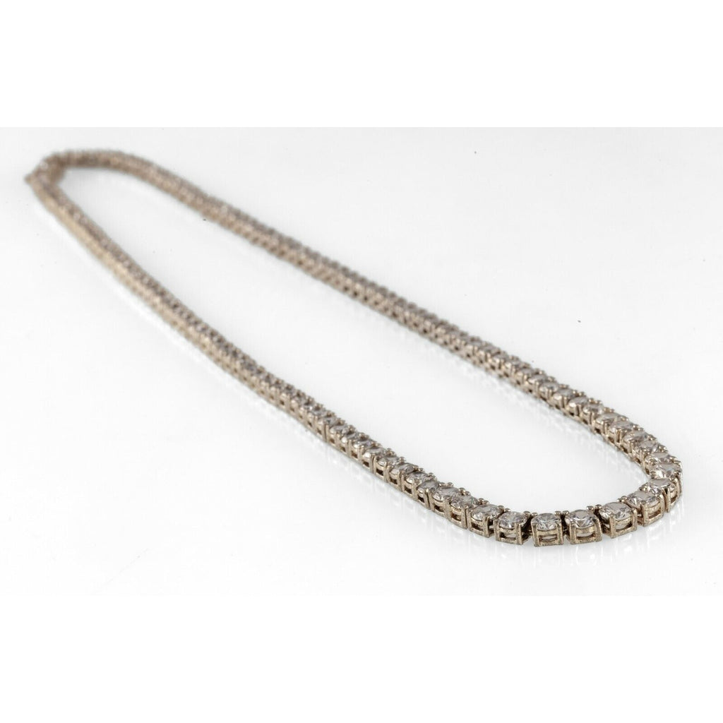 Sterling Silver Graduated Round Cubic Zirconia Tennis Necklace 18"