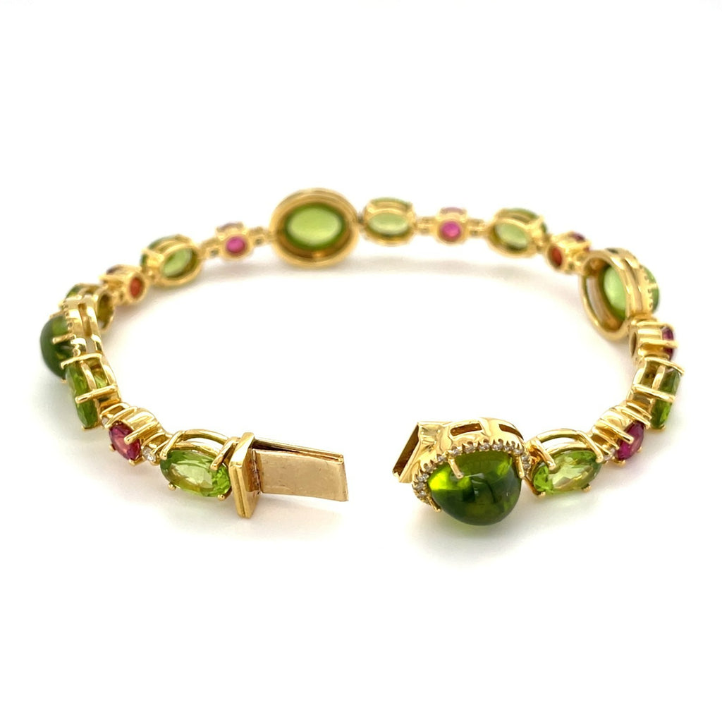 18k Gold, Peridot & Tourmaline 2pc Jewelry Set w/ 1.61ct Diamonds, Earrings and Bracelet, Size 7.25