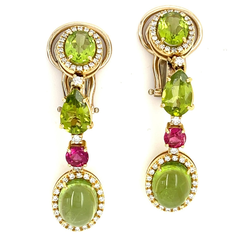 18k Gold, Peridot & Tourmaline 2pc Jewelry Set w/ 1.61ct Diamonds, Earrings and Bracelet, Size 7.25