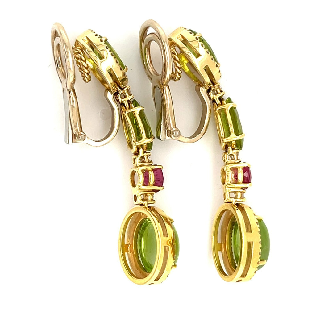 18k Gold, Peridot & Tourmaline 2pc Jewelry Set w/ 1.61ct Diamonds, Earrings and Bracelet, Size 7.25