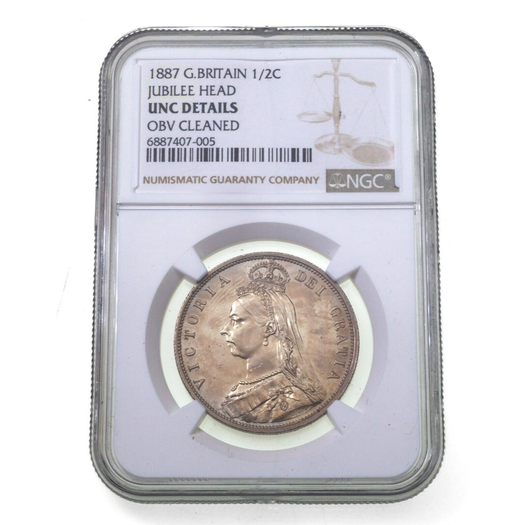 1887 G. Britain 1/2 Crown Jubilee Head Coin, UNC Details By NGC, KM 764