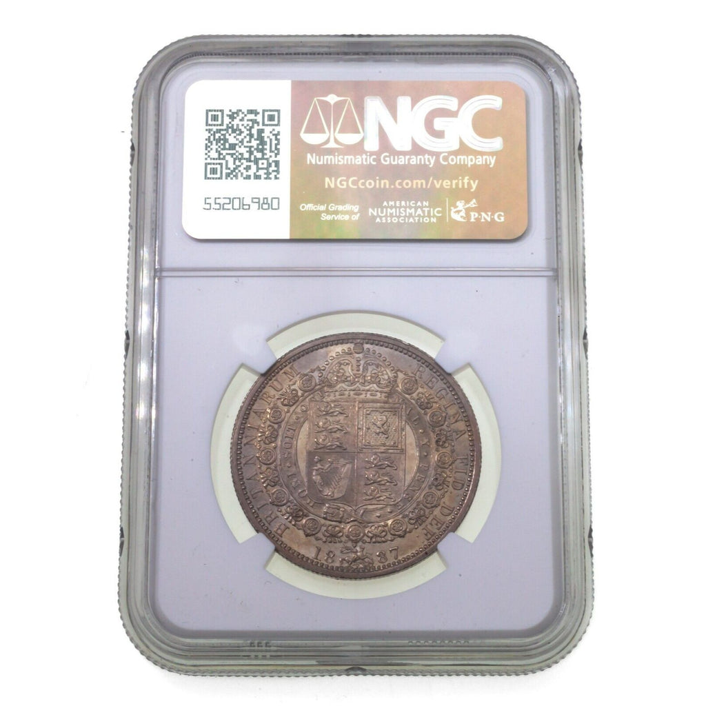 1887 G. Britain 1/2 Crown Jubilee Head Coin, UNC Details By NGC, KM 764