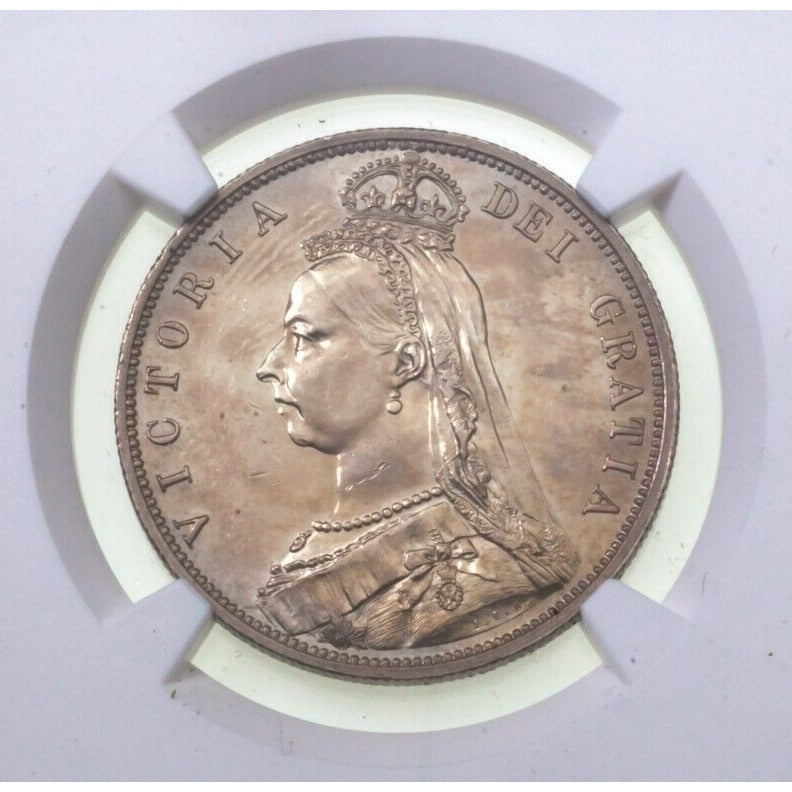 1887 G. Britain 1/2 Crown Jubilee Head Coin, UNC Details By NGC, KM 764