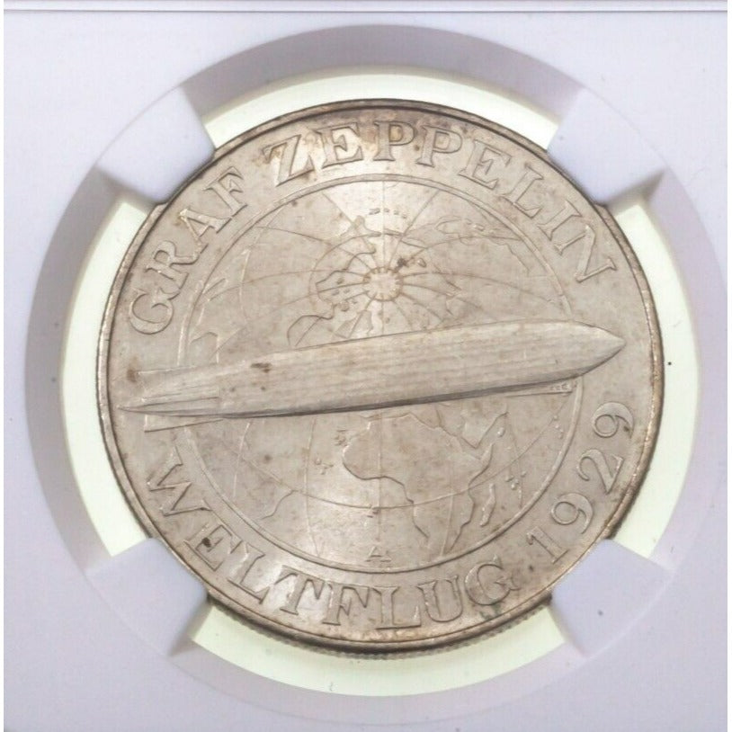 1930 Germany 5 Mark Graf Zeppelin Flight Graded by NGC as MS-62, KM 68