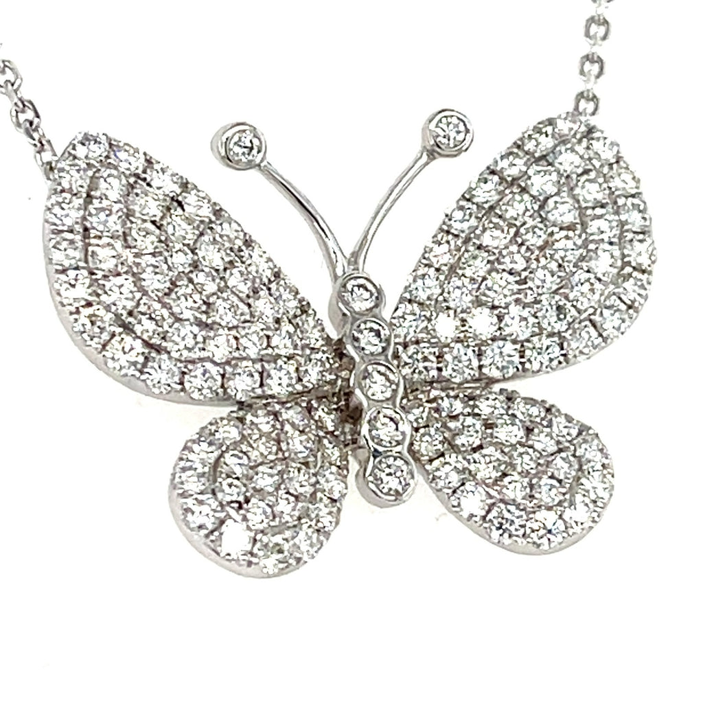 18k White Gold & 2.04ct Pave Diamond Butterfly Pendant Necklace, Length 16"