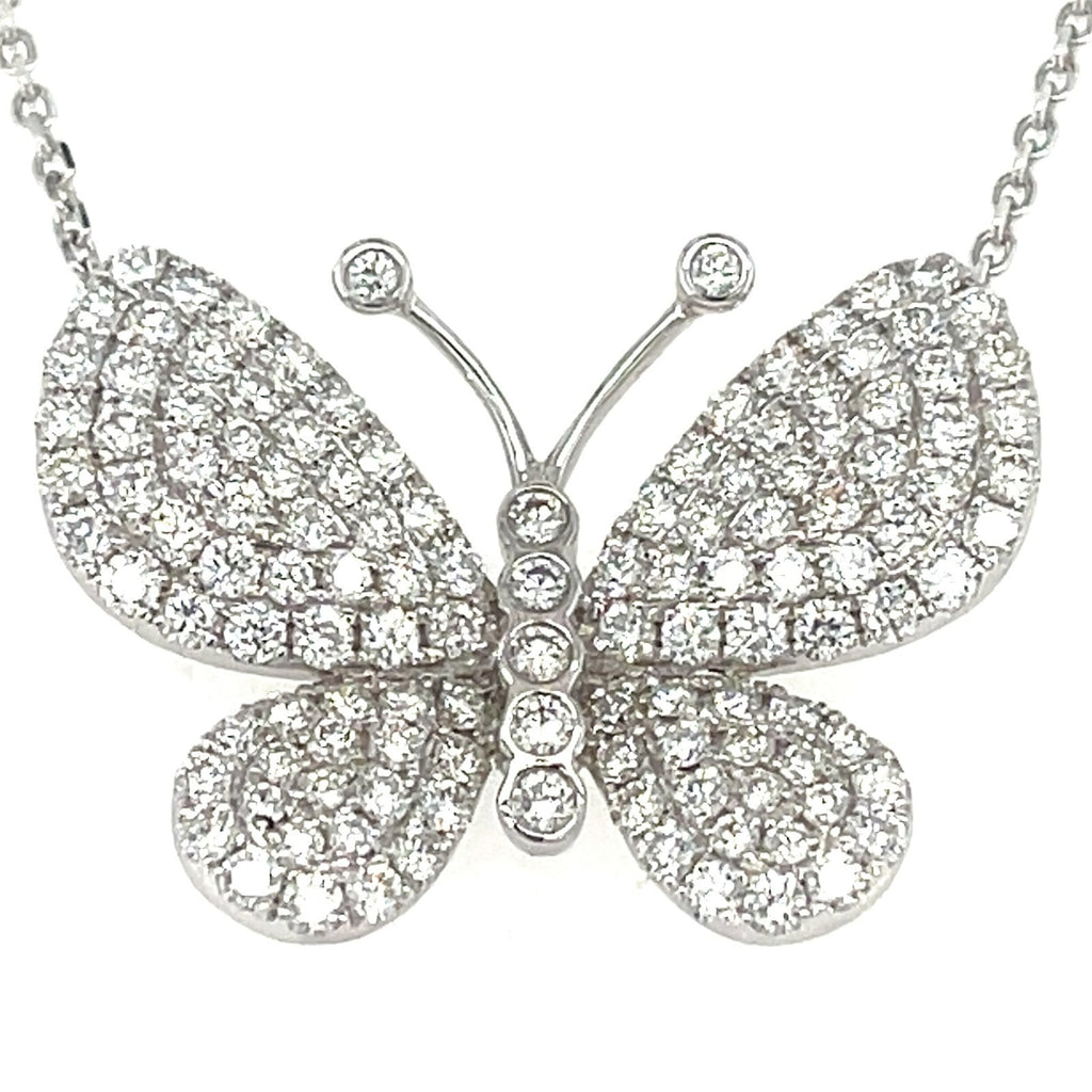18k White Gold & 2.04ct Pave Diamond Butterfly Pendant Necklace, Length 16"