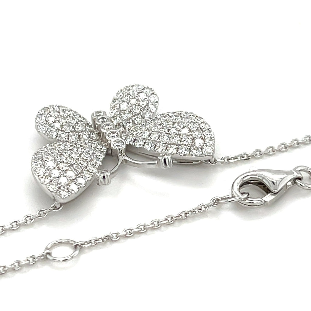 18k White Gold & 2.04ct Pave Diamond Butterfly Pendant Necklace, Length 16"