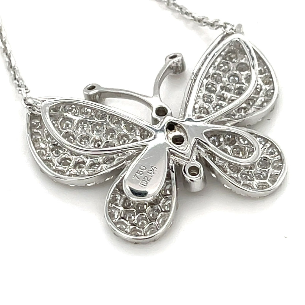 18k White Gold & 2.04ct Pave Diamond Butterfly Pendant Necklace, Length 16"