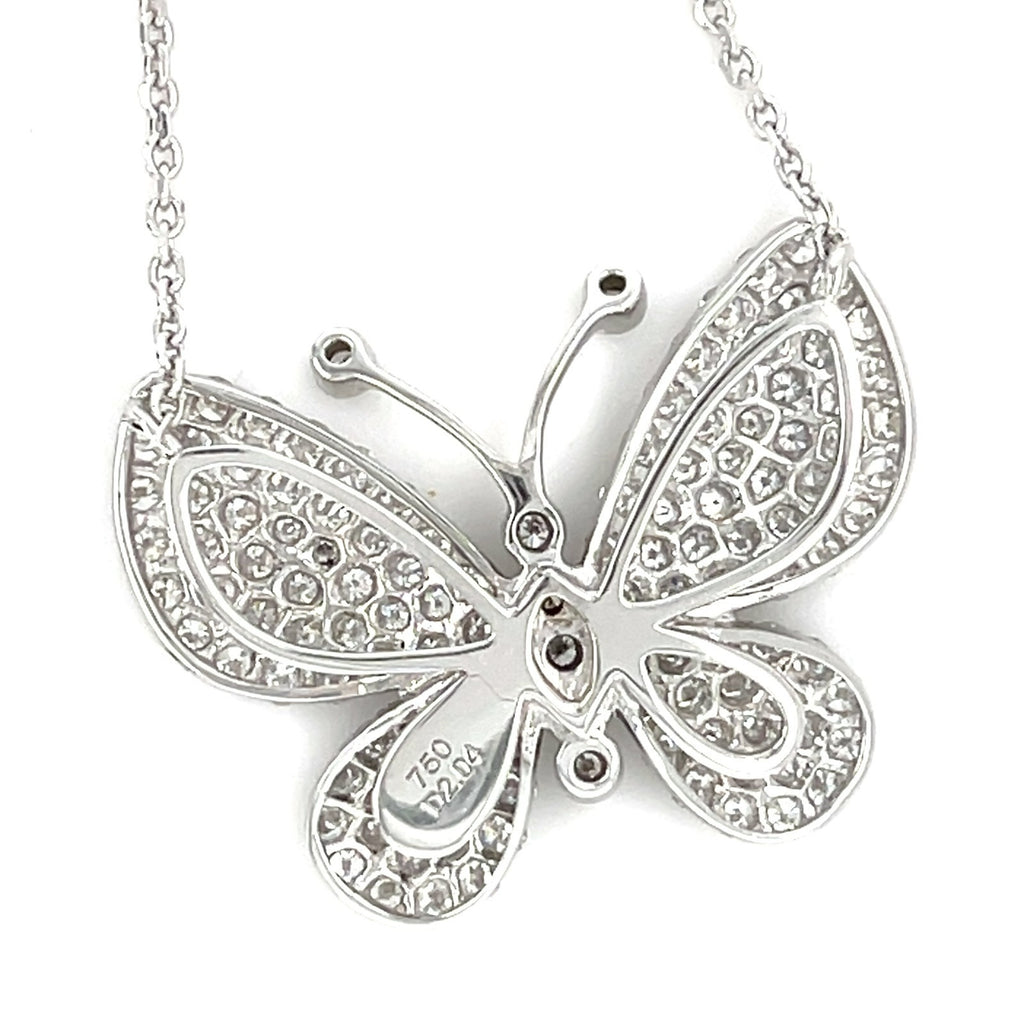 18k White Gold & 2.04ct Pave Diamond Butterfly Pendant Necklace, Length 16"