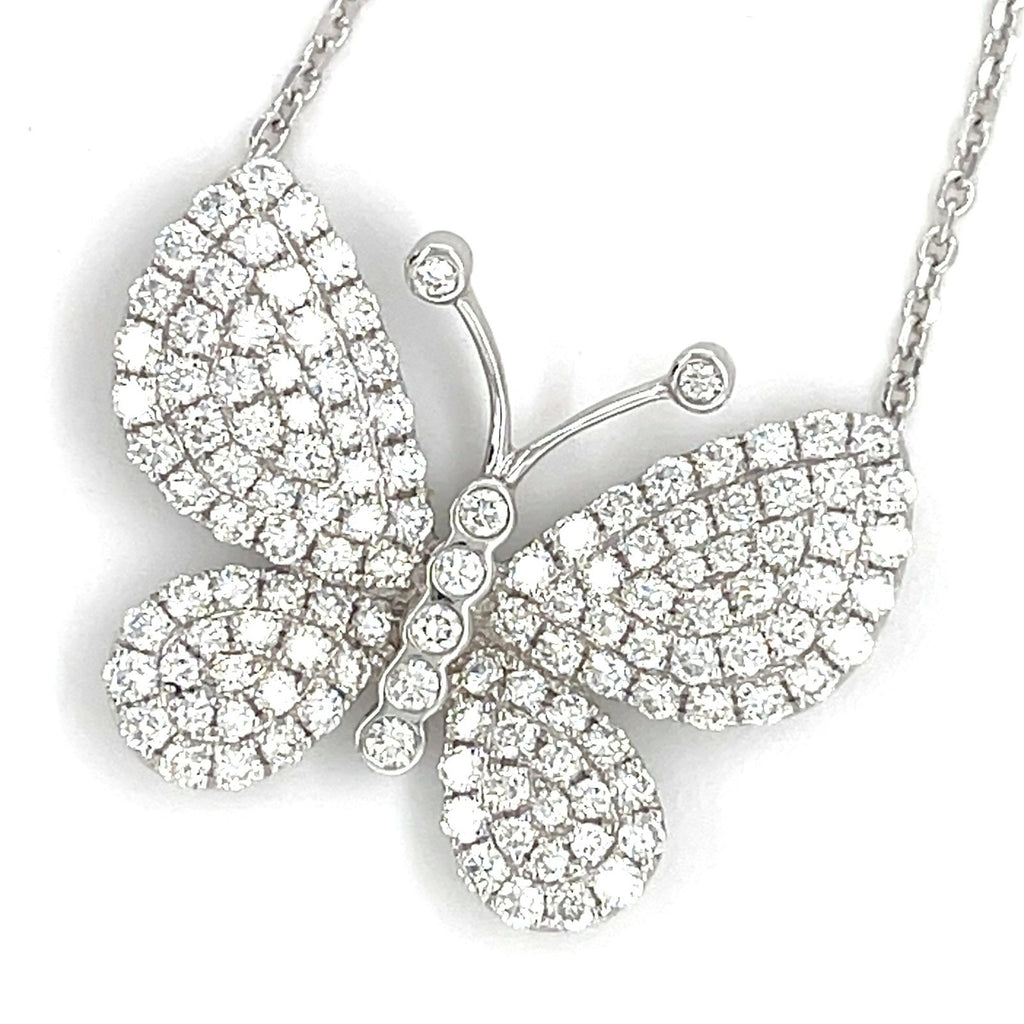 18k White Gold & 2.04ct Pave Diamond Butterfly Pendant Necklace, Length 16"
