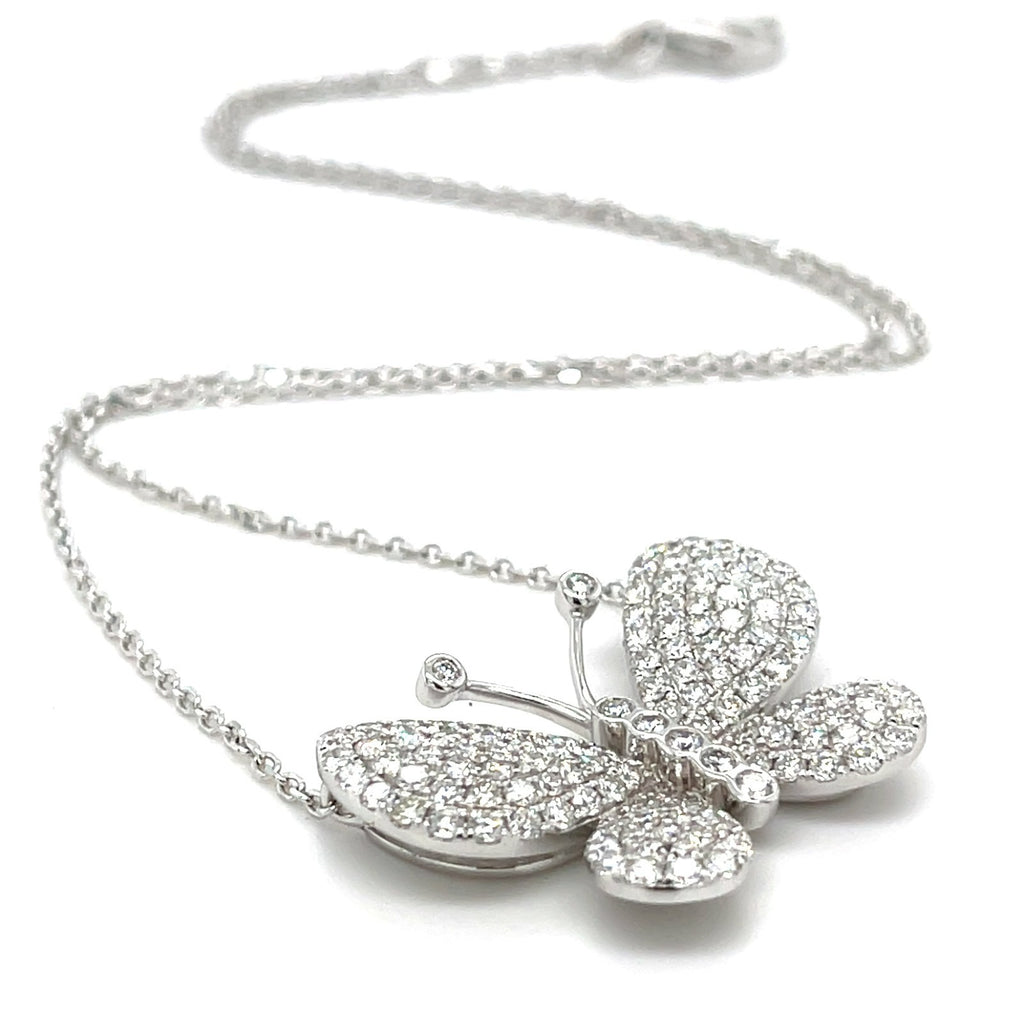 18k White Gold & 2.04ct Pave Diamond Butterfly Pendant Necklace, Length 16"