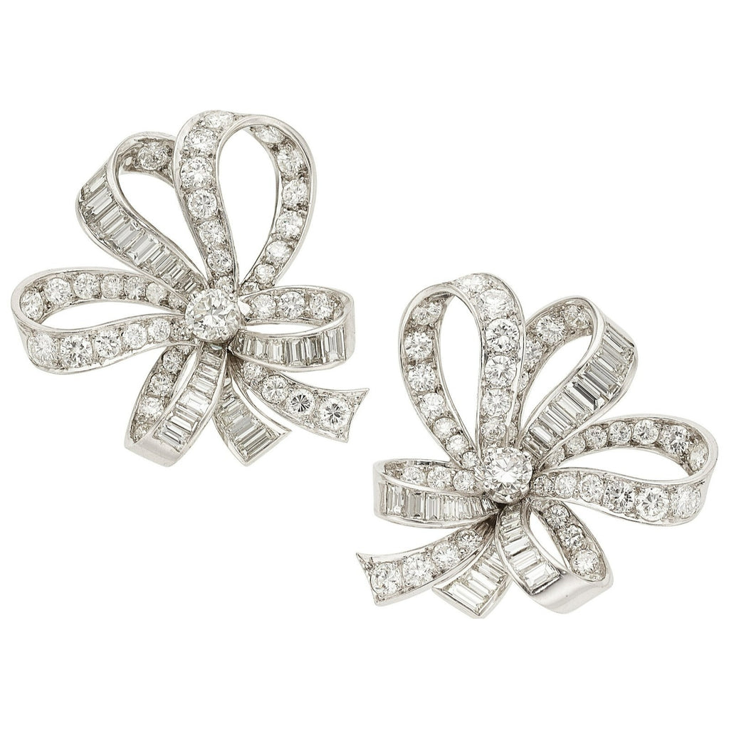 6.95ct Diamond, Platinum, and 14k White Gold Convertible Earrings/Brooches 26.8g