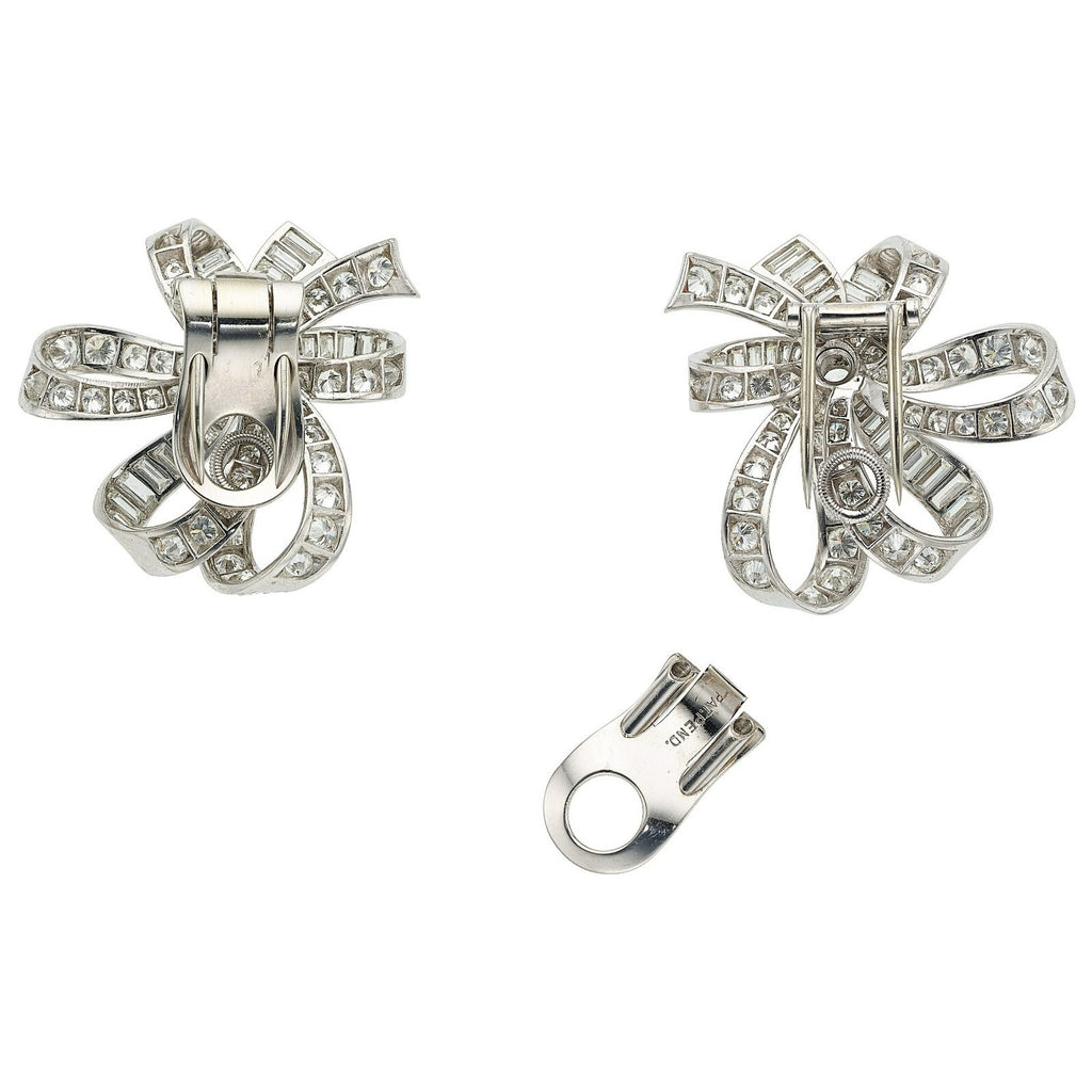 6.95ct Diamond, Platinum, and 14k White Gold Convertible Earrings/Brooches 26.8g