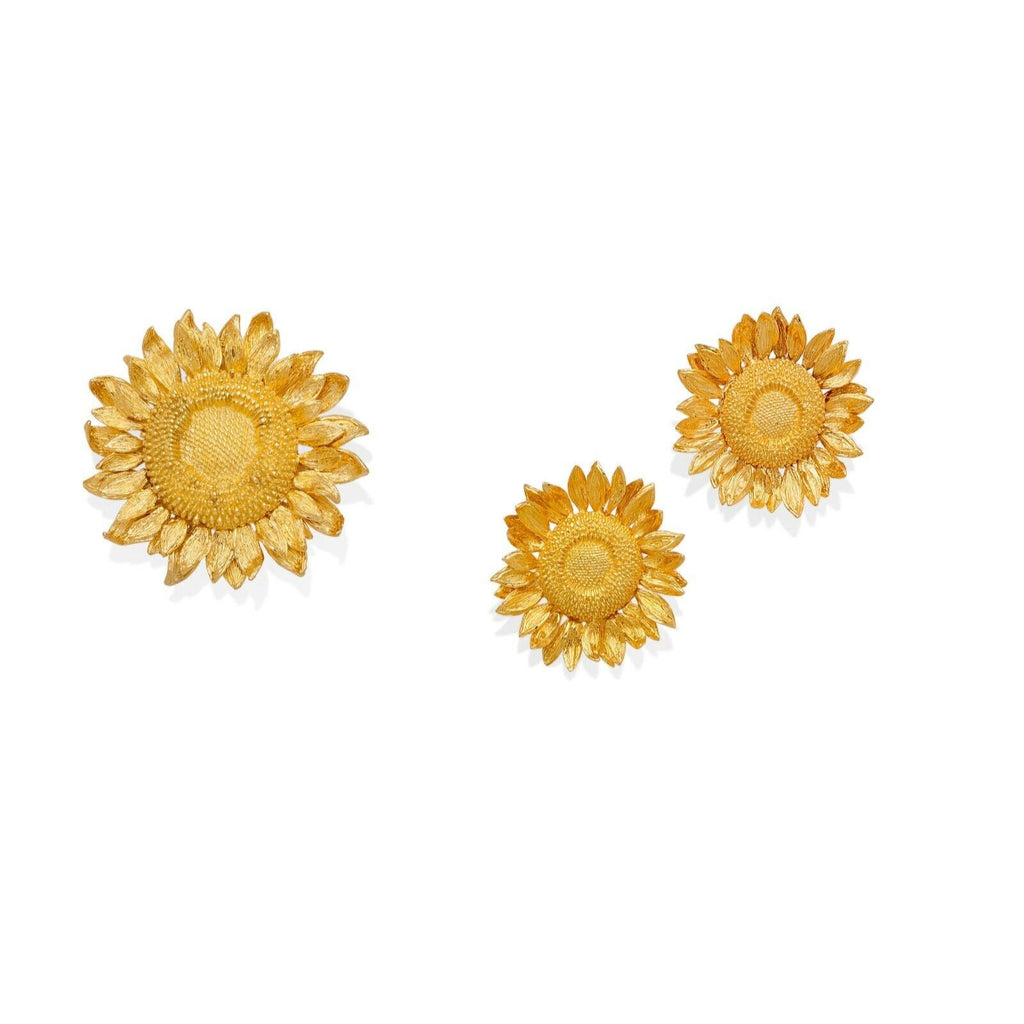 Asprey 18k Gold Sunflower Brooch (50g) and 18k Gold Sunflower Ear Clips (39g)