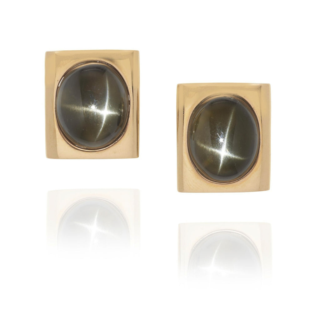14k Rose Gold and 46.25ct Star Diopside Earrings 3/4" x 15/16" 33.1g