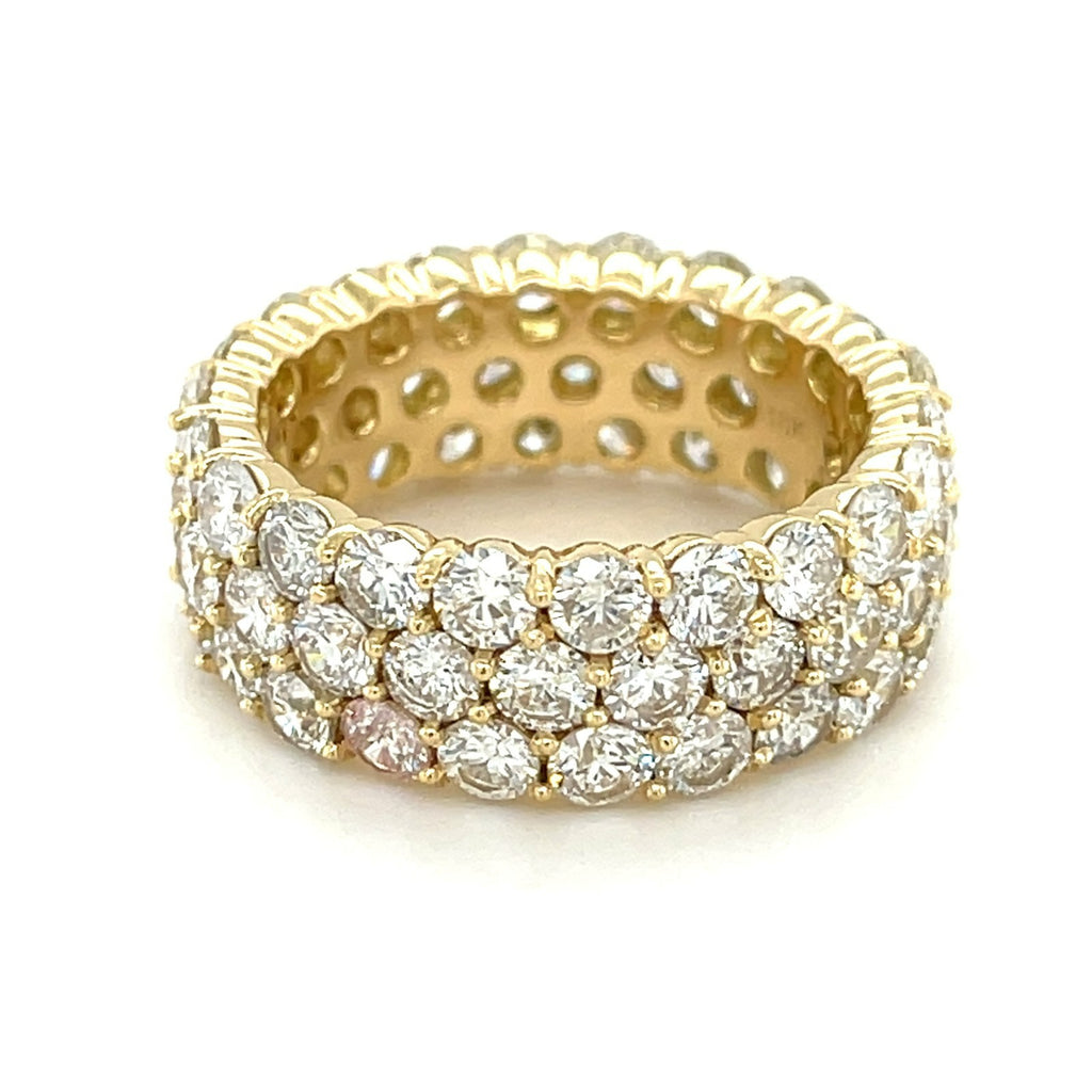 18k Yellow Gold Three-Row 7.2ct Round Diamond Eternity Band, Size 7
