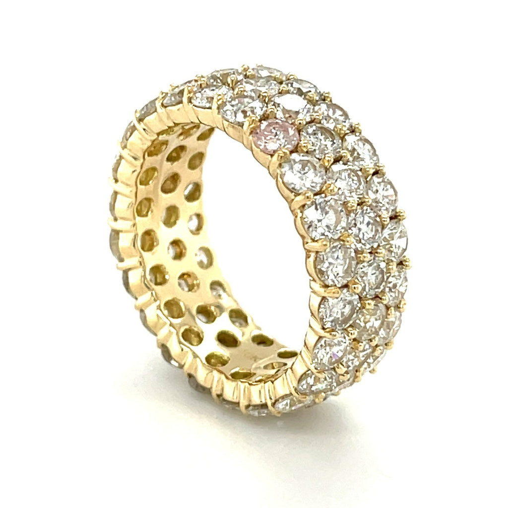 18k Yellow Gold Three-Row 7.2ct Round Diamond Eternity Band, Size 7