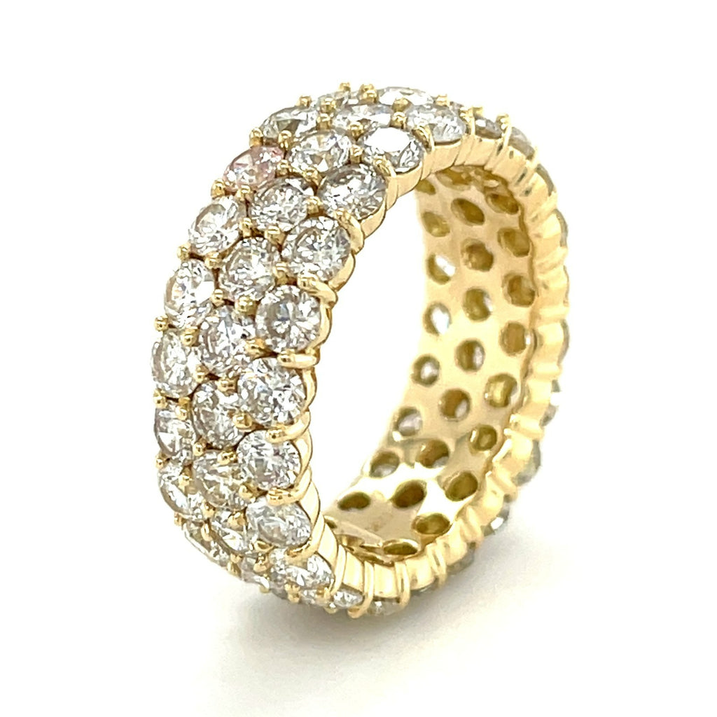 18k Yellow Gold Three-Row 7.2ct Round Diamond Eternity Band, Size 7