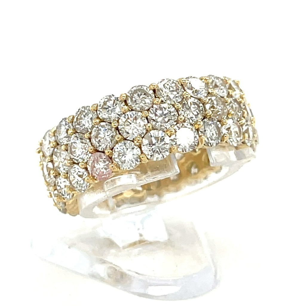 18k Yellow Gold Three-Row 7.2ct Round Diamond Eternity Band, Size 7