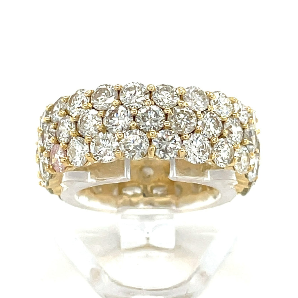 18k Yellow Gold Three-Row 7.2ct Round Diamond Eternity Band, Size 7