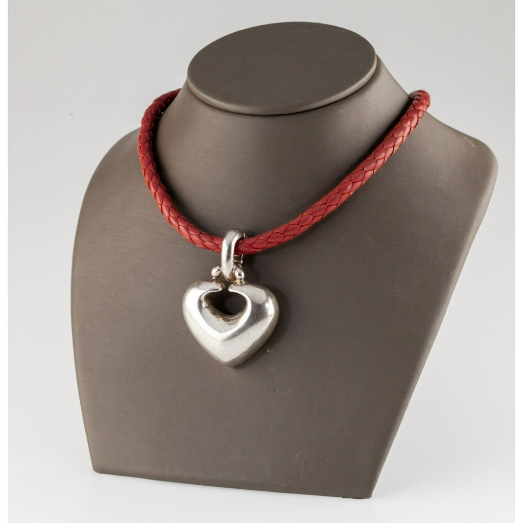 Joseph Esposito Sterling Silver Heart Pendant on Red Braided Rope