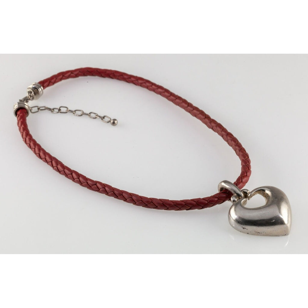 Joseph Esposito Sterling Silver Heart Pendant on Red Braided Rope