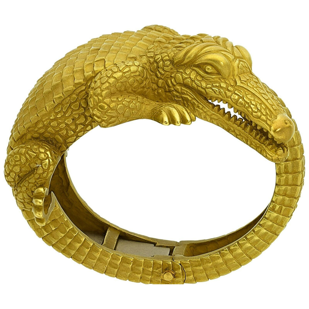 Kieselstein-Cord 18k Yellow Gold Hinged Alligator Cuff Bangle Bracelet 166.4g