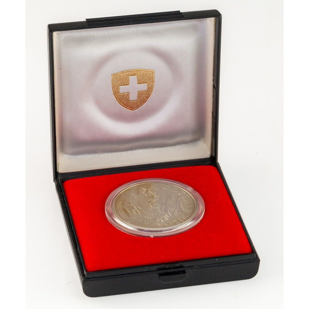 1982 Switzerland Commemorative 5 Franc Gotthard Railway Coin w/ Case