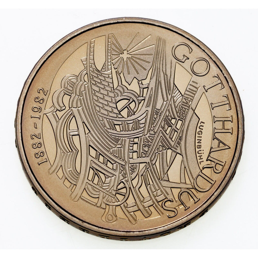 1982 Switzerland Commemorative 5 Franc Gotthard Railway Coin w/ Case