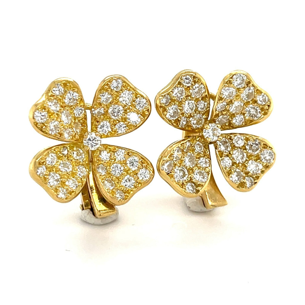 18K Yellow Gold Clover Jewelry Suite Ring, Earrings, Necklace 2.55 ctw