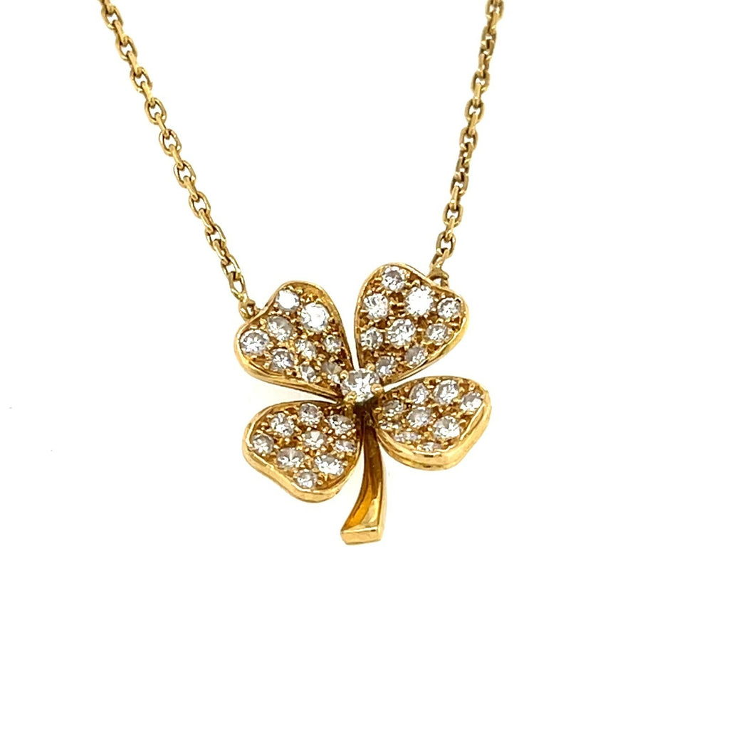 18K Yellow Gold Clover Jewelry Suite Ring, Earrings, Necklace 2.55 ctw