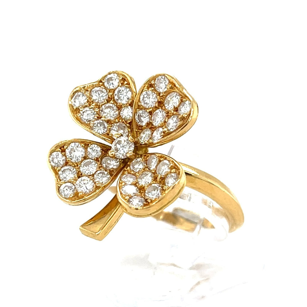 18K Yellow Gold Clover Jewelry Suite Ring, Earrings, Necklace 2.55 ctw