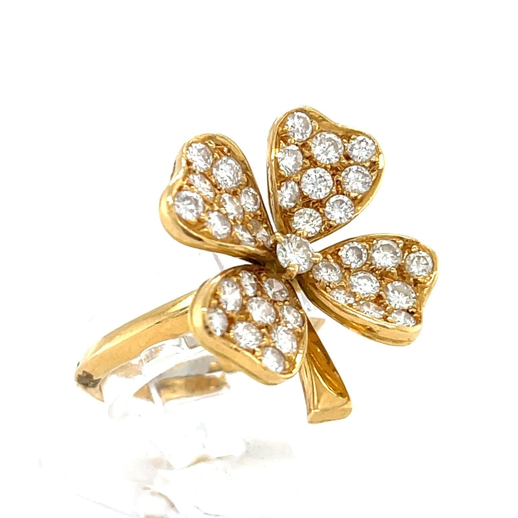 18K Yellow Gold Clover Jewelry Suite Ring, Earrings, Necklace 2.55 ctw