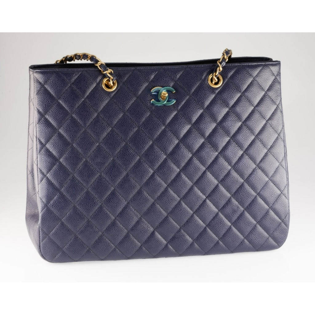 Chanel Navy Blue Caviar Leather Tote Bag 16C A91046 Box Pouch Card Papers