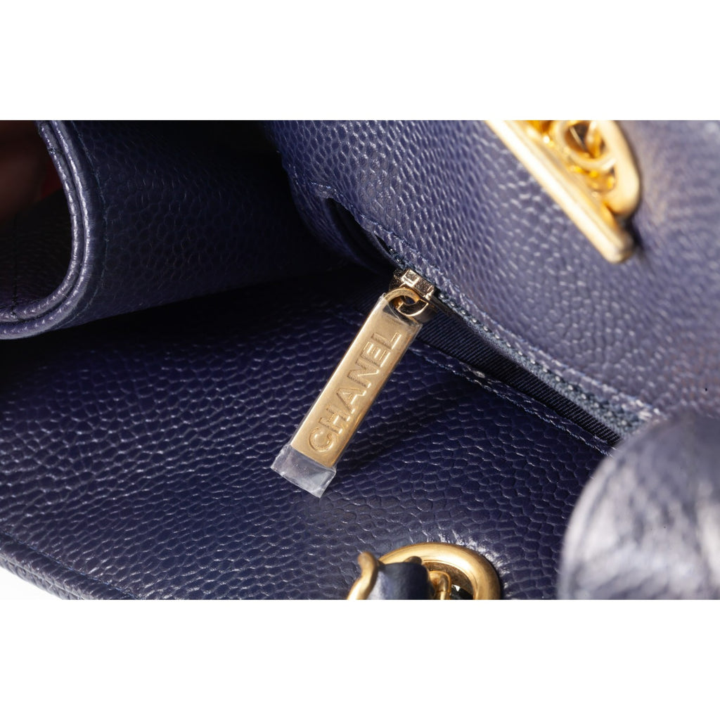 Chanel Navy Blue Caviar Leather Tote Bag 16C A91046 Box Pouch Card Papers