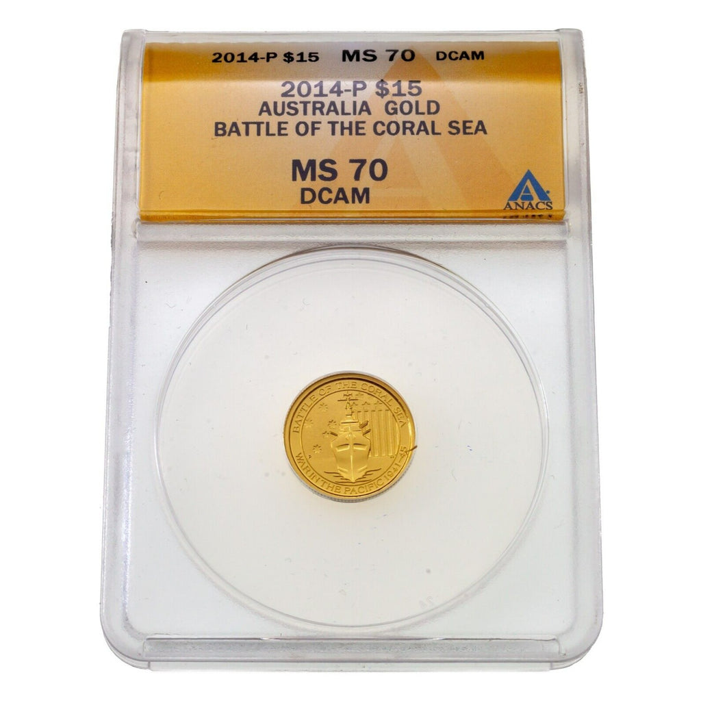 2014-P G$15 .9999 Australian "Battle of the Coral Sea" 1/10 Oz. Coin ANACS MS70