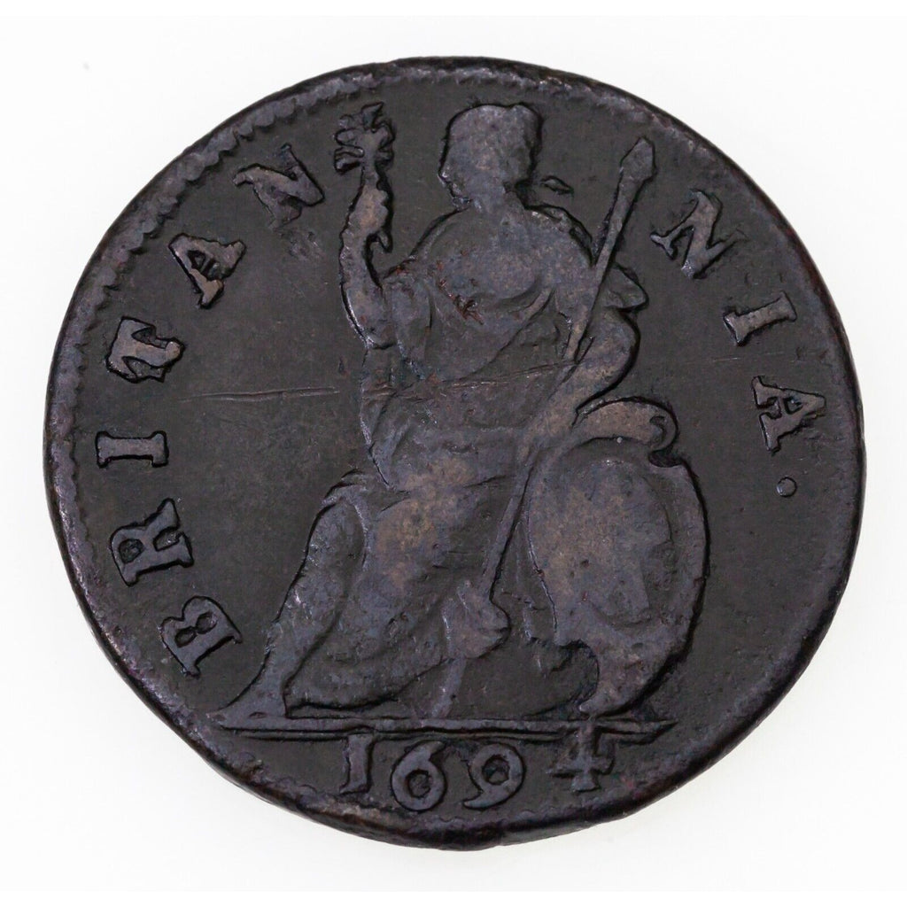 1694 Great Britain Farthing Coin in Fine+ Conditon KM # 466.2a