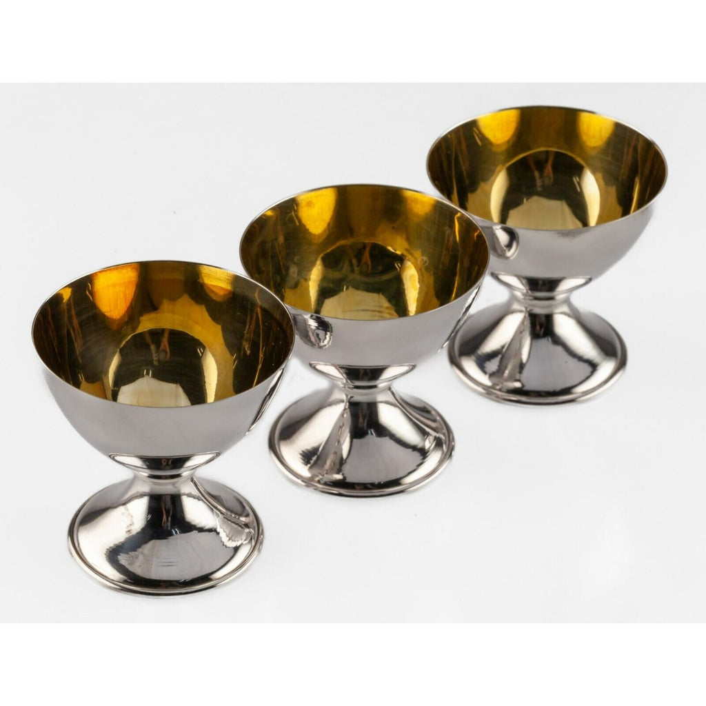 Lot of 3 Sterling Silver Japanese Sake Cups with Wooden Presentation Case