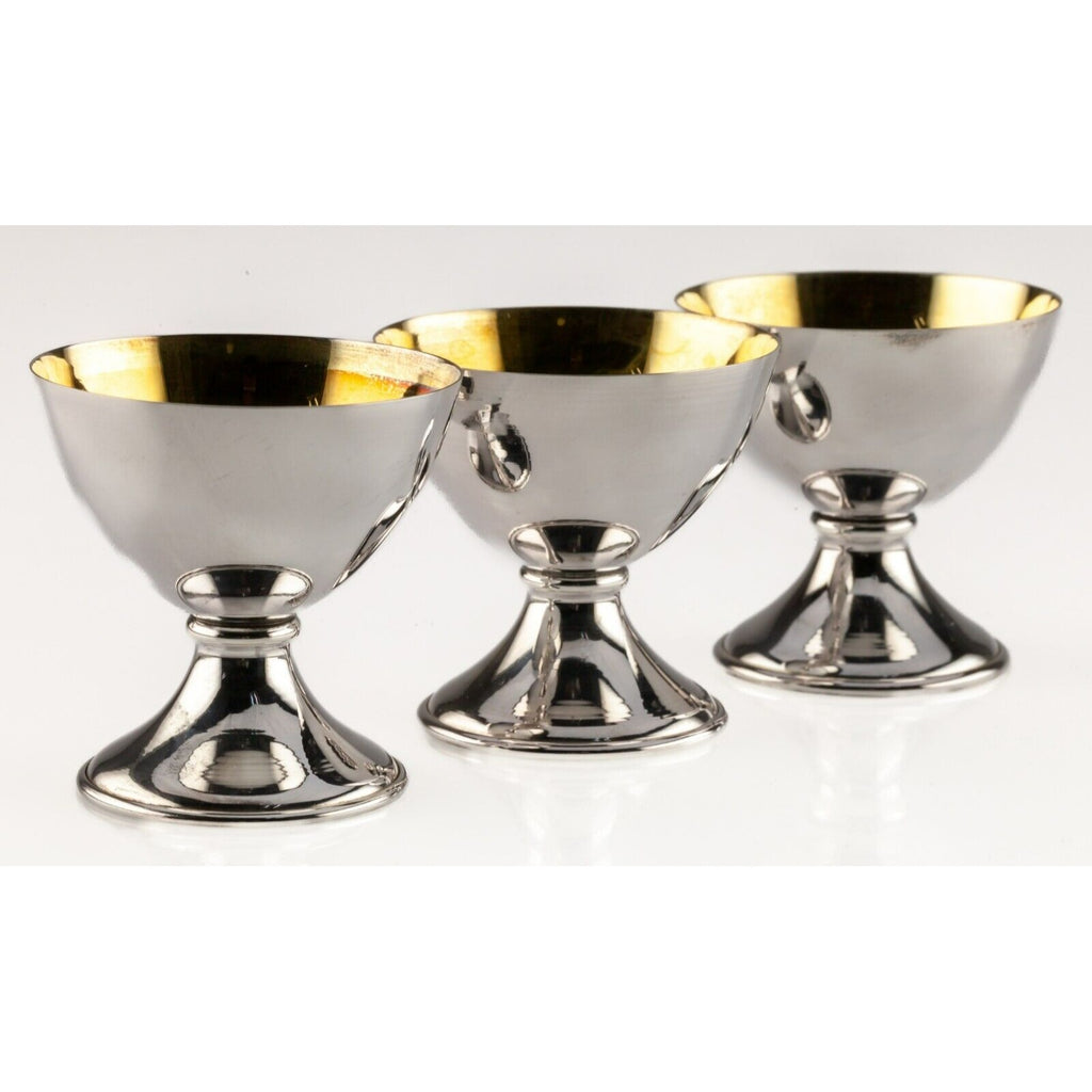 Lot of 3 Sterling Silver Japanese Sake Cups with Wooden Presentation Case