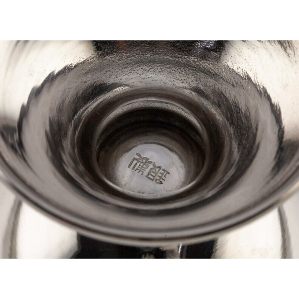 Lot of 3 Sterling Silver Japanese Sake Cups with Wooden Presentation Case