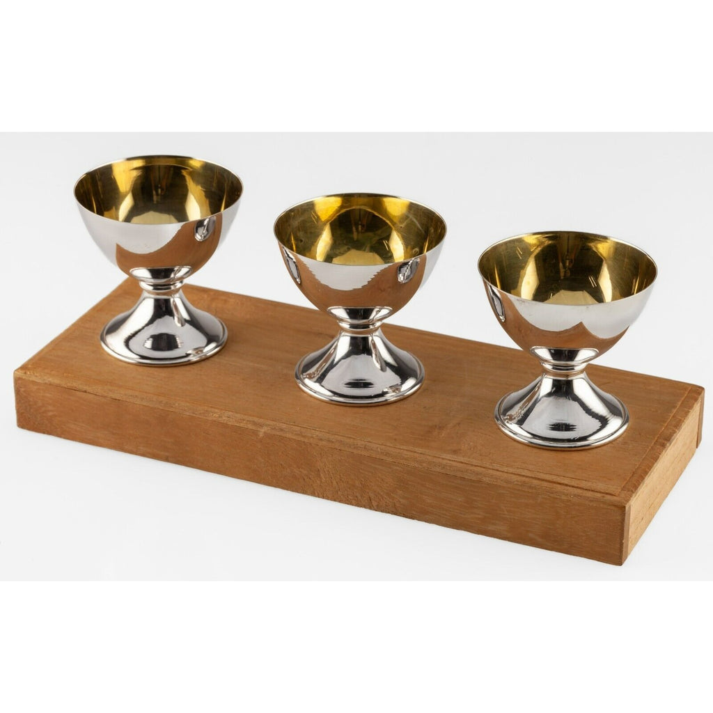 Lot of 3 Sterling Silver Japanese Sake Cups with Wooden Presentation Case