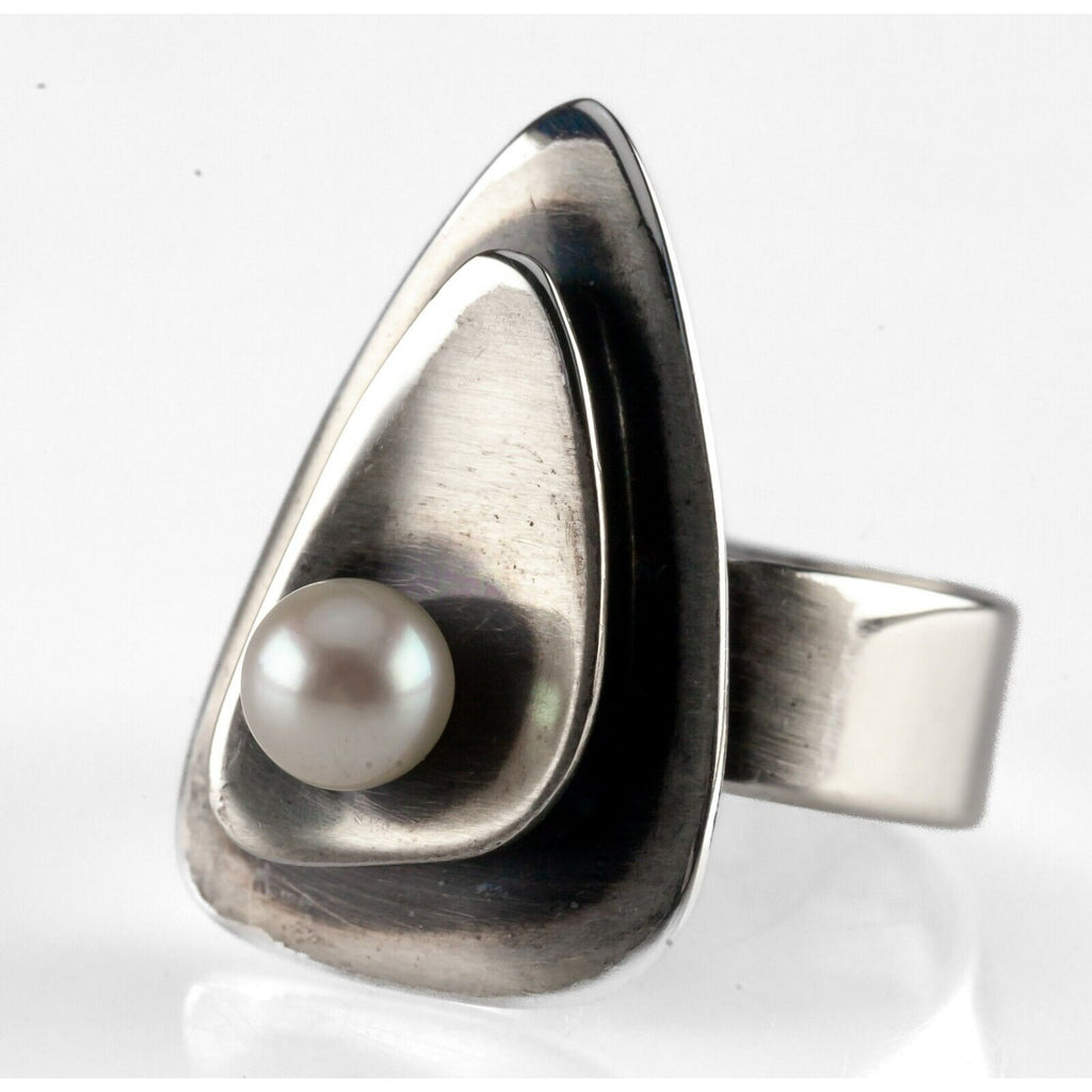 Otto R Bade Sterling Silver Modernist Pearl Band Ring Size 6.5