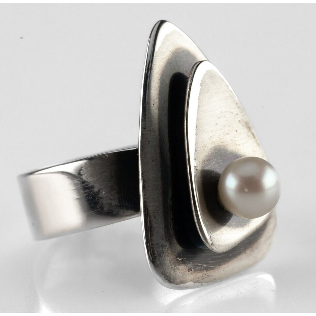 Otto R Bade Sterling Silver Modernist Pearl Band Ring Size 6.5