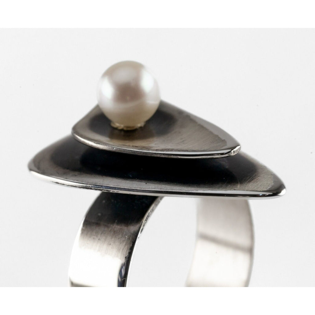 Otto R Bade Sterling Silver Modernist Pearl Band Ring Size 6.5