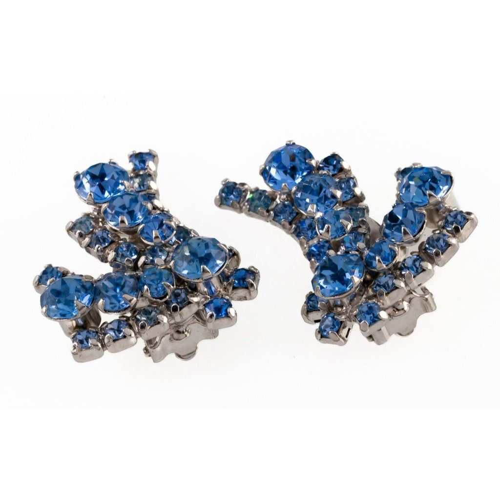 Kramer of NY Blue Comet Costume Clip-On Earrings with Light Blue Rhinestones