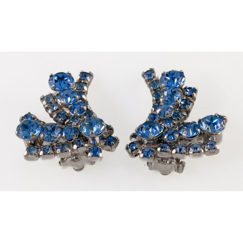 Kramer of NY Blue Comet Costume Clip-On Earrings with Light Blue Rhinestones